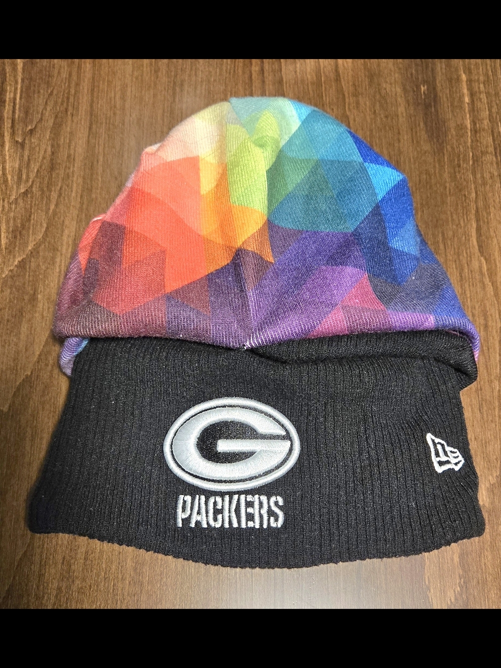 New Era  Rainbow Geometric Beanie with Black Packers Cuff